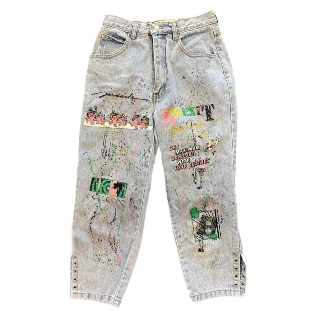 Jordache No Exit Painted Graffiti High Waist Denim Capri Pants SIZE 9/10 VINTAGE